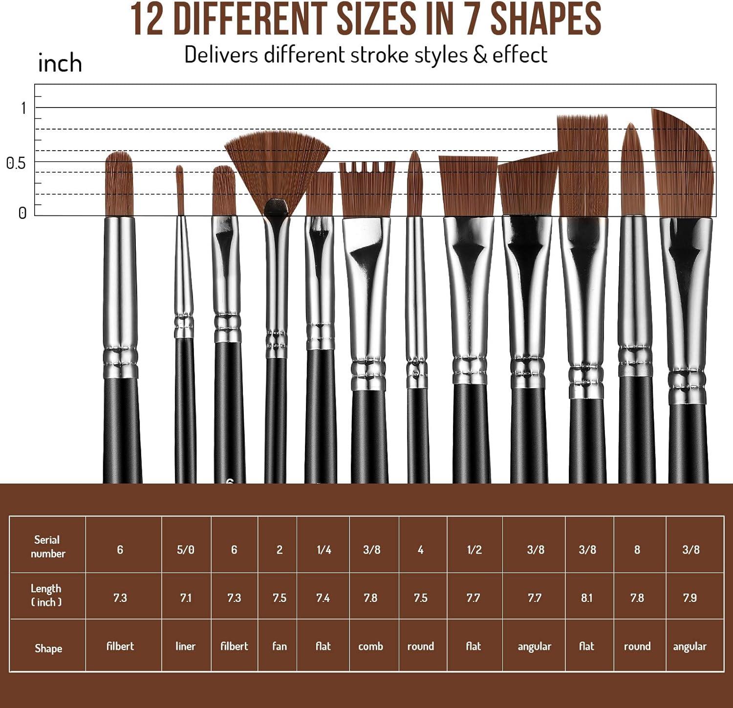 imageSooez 12Pcs Professional Art Paint Brushes Set 12 DifferentSize Brush for Acrylic Oil Watercolor 7 Shapes for Body Nail Face Painting Arts Crafts Supplies for Beginners Artists Adult Kids