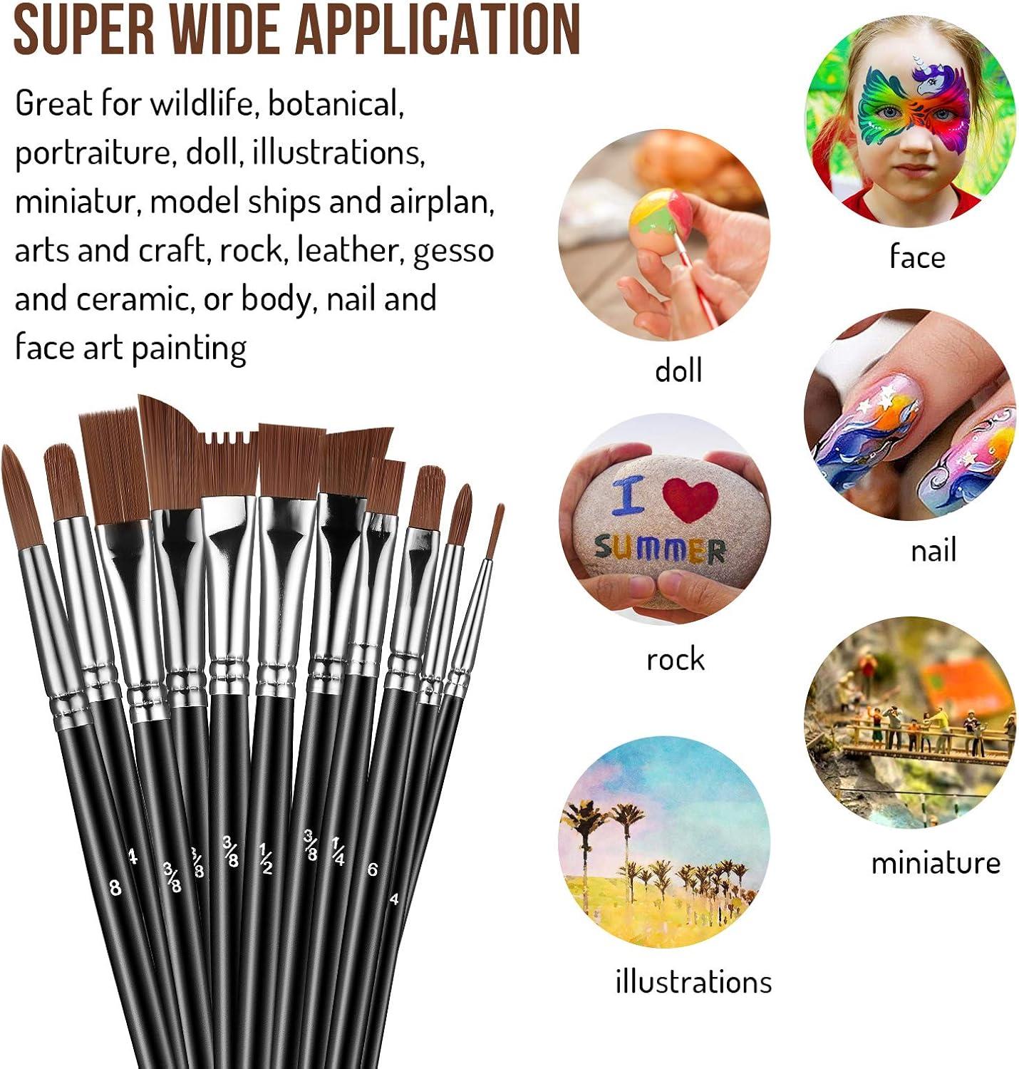 imageSooez 12Pcs Professional Art Paint Brushes Set 12 DifferentSize Brush for Acrylic Oil Watercolor 7 Shapes for Body Nail Face Painting Arts Crafts Supplies for Beginners Artists Adult Kids