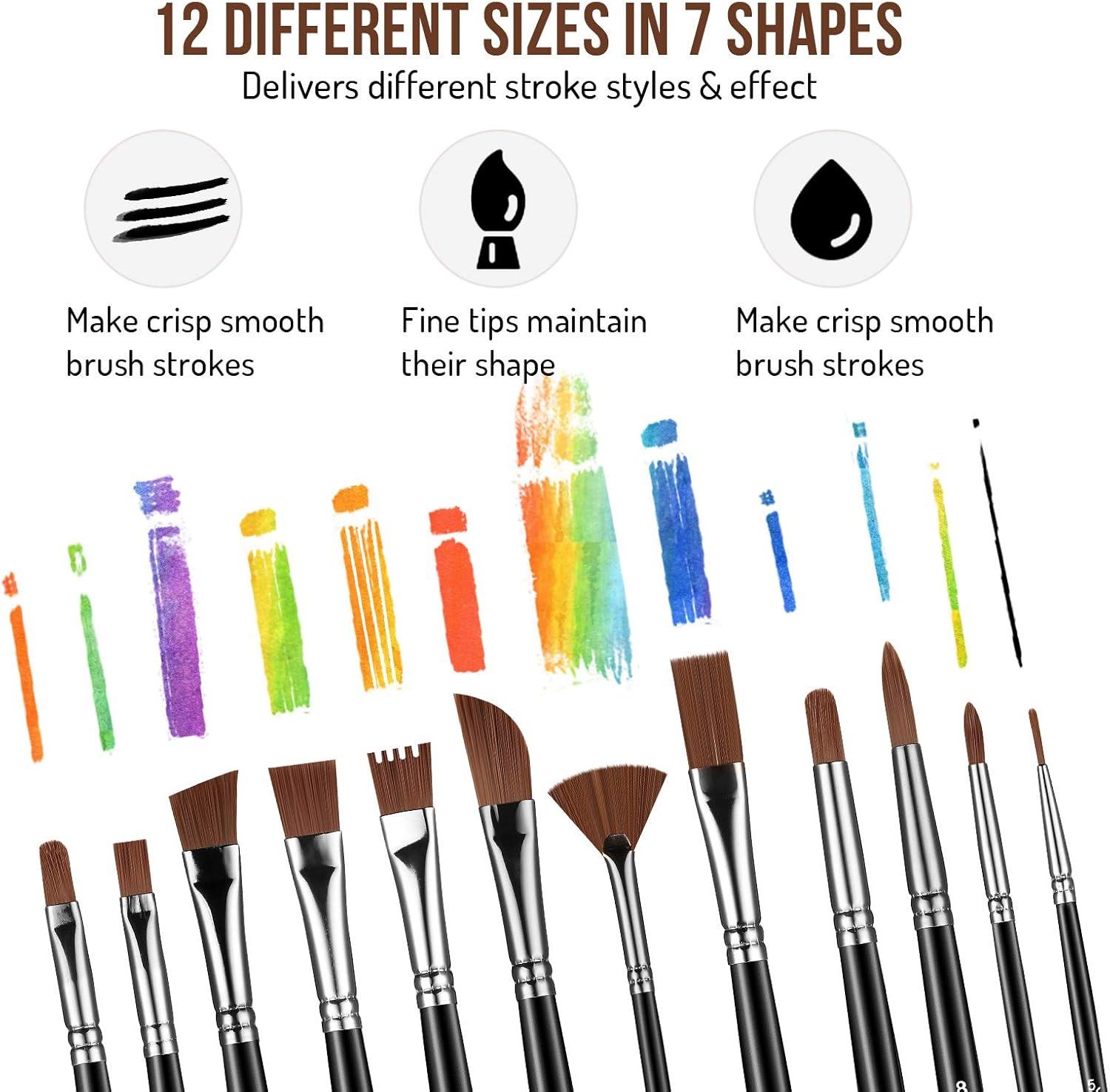 imageSooez 12Pcs Professional Art Paint Brushes Set 12 DifferentSize Brush for Acrylic Oil Watercolor 7 Shapes for Body Nail Face Painting Arts Crafts Supplies for Beginners Artists Adult Kids