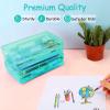 imageSooez 1 Pack Clear Pencil Box Large Plastic Pencil Case Crayon Box Colored Hard Pencil Case Organizer Maker Organizer with Lid Small Art Craft Storage Containers Pen Box for for Boys School BlueTurquoise