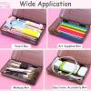 imageSooez 1 Pack Clear Pencil Box Large Plastic Pencil Case Crayon Box Colored Hard Pencil Case Organizer Maker Organizer with Lid Small Art Craft Storage Containers Pen Box for for Boys School BlueDark Gray