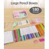imageSooez 6 Pack Extra Large Pencil Box Plastic Hard Pencil Case Crayon Box Bulk Clear Marker Organizer Plastic Containers with Lid Stackable Storage Boxes for Art Craft Back to School Supplies MultiPurple