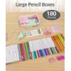 imageSooez 6 Pack Extra Large Pencil Box Plastic Hard Pencil Case Crayon Box Bulk Clear Marker Organizer Plastic Containers with Lid Stackable Storage Boxes for Art Craft Back to School Supplies MultiBlue