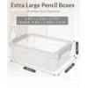 imageSooez 6 Pack Extra Large Pencil Box Plastic Hard Pencil Case Crayon Box Bulk Clear Marker Organizer Plastic Containers with Lid Stackable Storage Boxes for Art Craft Back to School Supplies MultiBlue