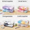 imageSooez 6 Pack Pencil Box Hard Pencil Boxes for School Supplies Bulk Large Plastic Pencil Case with Lid Clear Pencil Container Stackable School Crayon Boxes Bulk for KidsPurple