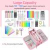 imageSooez Large Pencil Case Big Capacity Pencil Pouch Pen Bag with 3 Compartment Portable Canvas Stationery Organizer with Zipper Cute Aesthetic School Supplies for Teen Girls College Pink with PlaidNavy Blue