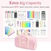 imageSooez Large Pencil Case Pouch Extra Big Pencil Bag with 5 Compartments Pen Case Wide Opening Soft Corduroy Pen Bag Organizer with Zipper Cute Aesthetic School Supplies for Teen Girls PinkPink with Beige Handle