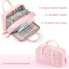 imageSooez Large Pencil Case Pouch Extra Big Pencil Bag with 5 Compartments Pen Case Wide Opening Soft Corduroy Pen Bag Organizer with Zipper Cute Aesthetic School Supplies for Teen Girls PinkBlue with Beige Handle
