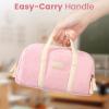 imageSooez Large Pencil Case Pouch Extra Big Pencil Bag with 5 Compartments Pen Case Wide Opening Soft Corduroy Pen Bag Organizer with Zipper Cute Aesthetic School Supplies for Teen Girls PinkBlack with Beige Handle