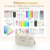 imageSooez Large Pencil Case Pouch Extra Big Pencil Bag with 5 Compartments Pen Case Wide Opening Soft Corduroy Pen Bag Organizer with Zipper Cute Aesthetic School Supplies for Teen Girls PinkBlue