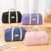 imageSooez Large Pencil Case Pouch Extra Big Pencil Bag with 5 Compartments Pen Case Wide Opening Soft Corduroy Pen Bag Organizer with Zipper Cute Aesthetic School Supplies for Teen Girls PinkBrown with Beige Handle