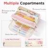 imageSooez Large Pencil Case PouchExtra Big Pencil Bag with 8 CompartmentsPen Bag Wide OpeningSoft Quilted Pencil Pouch Organizer with ZipperPortable Pencil Case for Teen GirlsBeigeLight Purple