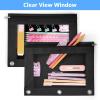 imageSooez Pencil Pouch for 3 Ring Binder 2 Pack Binder Pencil Pouch with Clear Window Pencil Bags with Zipper ampamp Reinforced Grommets Pencil Case for Binder Black ampamp BlackBlack  Black