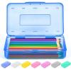 imageSooez 1 Pack Clear Pencil Box Large Plastic Pencil Case Crayon Box Colored Hard Pencil Case Organizer Maker Organizer with Lid Small Art Craft Storage Containers Pen Box for for Boys School BlueANavy blue