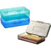 imageSooez 3 Pack Pencil Case Large Hard Pencil Box Bulk Clear Crayon Box Marker Pen Organizer Plastic Storage Container with Snap Lid Stackable Art Craft Organizer Back to School SuppliesTurquoise Dark gray Navy blue