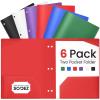 imageSooez 6 Pack Folders with Pockets 3 Hole Punched Plastic Pockets Folders for 3 Ring Binder with Labels Heavy Duty 2Pocket Binder Folder for Document Colored File Folders Letter SizeDeep