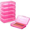 imageSooez 6 Pack Pencil Box Hard Pencil Boxes for School Supplies Bulk Large Plastic Pencil Case with Lid Clear Pencil Container Stackable School Crayon Boxes Bulk for KidsPink
