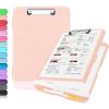 imageSooez Clipboard with Storage High Capacity Nursing Clip Board 85 x 11 with Pen Holder ampamp Low Profile Clip Plastic Clipboards Case Box Teacher Must Haves School Office SuppliesLetter Size A4Glitter Pink
