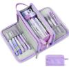 imageSooez Large Pencil Case Big Capacity Pencil Pouch Pen Bag with 3 Compartment Portable Canvas Stationery Organizer with Zipper Cute Aesthetic School Supplies for Teen Girls College Pink with PlaidPure Purple