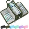 imageSooez Large Pencil Case Big Capacity Pencil Pouch Pen Bag with 3 Compartment Portable Canvas Stationery Organizer with Zipper Cute Aesthetic School Supplies for Teen Girls College Pink with PlaidArmy Green with Plaid