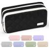 imageSooez Large Pencil Case PouchExtra Big Pencil Bag with 8 CompartmentsPen Bag Wide OpeningSoft Quilted Pencil Pouch Organizer with ZipperPortable Pencil Case for Teen GirlsBeigeLight Black