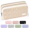 imageSooez Large Pencil Case PouchExtra Big Pencil Bag with 8 CompartmentsPen Bag Wide OpeningSoft Quilted Pencil Pouch Organizer with ZipperPortable Pencil Case for Teen GirlsBeigeKhaki
