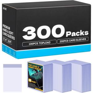 image100 Toploaders for Cards and 100 Soft Card Sleeves Sooez 35 PT Top Loaders Card Protectors 3quot x 4quot Hard Plastic Penny Sleeves for Baseball Football and Game Collectible Trading Cards100 Toploaders200 Soft Card Sleeves