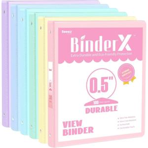 image6 Pack 3 Ring Extra Durable Binders 1 inch Sooez 1 Three Round Ring Binders with Pockets Cute Customizable Clear View Cover for 85 x 11 Letter Size Papers Pastel School Office Supplies for GirlPastel
