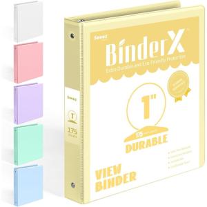 imageBinderX Extra Durable 3 Ring Binder Round Rings 1 Inch Binder Fits 175 Sheets of 85x11 Paper Customizable View Cover with Inside Pockets Cute 1quot Binders 1 Inch Binders 3 Ring PinkYellow
