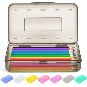 imageSooez 1 Pack Clear Pencil Box Large Plastic Pencil Case Crayon Box Colored Hard Pencil Case Organizer Maker Organizer with Lid Small Art Craft Storage Containers Pen Box for for Boys School BlueDark Gray