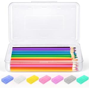 imageSooez 1 Pack Clear Pencil Box Large Plastic Pencil Case Crayon Box Colored Hard Pencil Case Organizer Maker Organizer with Lid Small Art Craft Storage Containers Pen Box for for Boys School BlueClear
