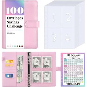 imageSooez 100 Envelopes Money Saving Challenge Savings Challenges Book with Envelopes ampamp Challenge Tracker Motivational Process to Save 5050 Money Saving Binder 100 Pocket PreNumbered PurplePink