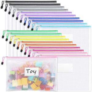 imageSooez 20 Pack Mesh Zipper Pouch with Label Pocket Plastic Zip File Folders Letter Size A4 Zipper Document Bag for Teacher School Office Supplies Classroom Organization Board Game StorageBlack20 Pack
