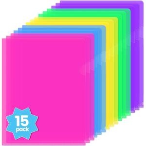 imageSooez 25 Pack Clear Document Folder Project Pockets Clear Plastic Folders Letter Size Plastic Document Folders Paper Poly Jacket Sleeves Folders Copy 5 Assorted ColorsMulticolored