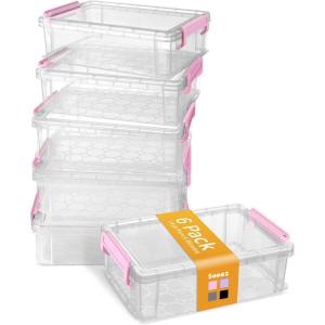 imageSooez 6 Pack Extra Large Pencil Box Plastic Hard Pencil Case Crayon Box Bulk Clear Marker Organizer Plastic Containers with Lid Stackable Storage Boxes for Art Craft Back to School Supplies MultiPink
