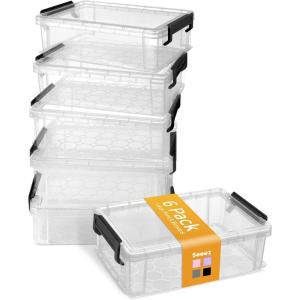 imageSooez 6 Pack Extra Large Pencil Box Plastic Hard Pencil Case Crayon Box Bulk Clear Marker Organizer Plastic Containers with Lid Stackable Storage Boxes for Art Craft Back to School Supplies MultiBlack