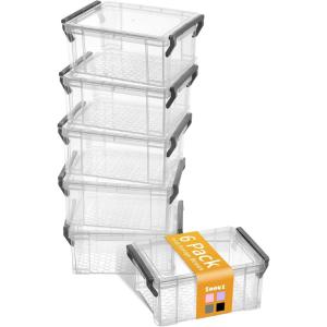 imageSooez 6 Pack Extra Large Pencil Box Plastic Hard Pencil Case Crayon Box Bulk Clear Marker Organizer Plastic Containers with Lid Stackable Storage Boxes for Art Craft Back to School Supplies MultiGrey