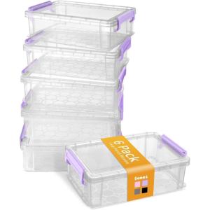 imageSooez 6 Pack Extra Large Pencil Box Plastic Hard Pencil Case Crayon Box Bulk Clear Marker Organizer Plastic Containers with Lid Stackable Storage Boxes for Art Craft Back to School Supplies MultiPurple