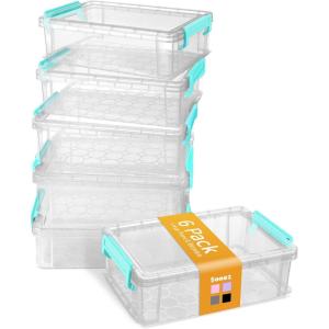 imageSooez 6 Pack Extra Large Pencil Box Plastic Hard Pencil Case Crayon Box Bulk Clear Marker Organizer Plastic Containers with Lid Stackable Storage Boxes for Art Craft Back to School Supplies MultiBlue