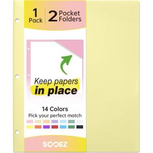 imageSooez 6 Pack Folders with Pockets 3 Hole Punched Plastic Pockets Folders for 3 Ring Binder with Labels Heavy Duty 2Pocket Binder Folder for Document Colored File Folders Letter SizeSmoky Yellow