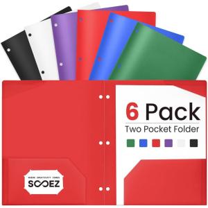 imageSooez 6 Pack Folders with Pockets 3 Hole Punched Plastic Pockets Folders for 3 Ring Binder with Labels Heavy Duty 2Pocket Binder Folder for Document Colored File Folders Letter SizeDeep