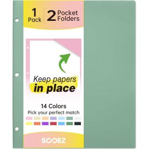 imageSooez 6 Pack Folders with Pockets 3 Hole Punched Plastic Pockets Folders for 3 Ring Binder with Labels Heavy Duty Binder Folder 2Pocket Folder for Document Colored File Folders Letter SizeSmoky Green