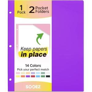 imageSooez 6 Pack Folders with Pockets 3 Hole Punched Plastic Pockets Folders for 3 Ring Binder with Labels Heavy Duty Binder Folder 2Pocket Folder for Document Colored File Folders Letter SizePurple