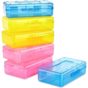 imageSooez 6 Pack Pencil Box Hard Pencil Boxes for School Supplies Bulk Large Plastic Pencil Case with Lid Clear Pencil Container Stackable School Crayon Boxes Bulk for KidsMulticolor