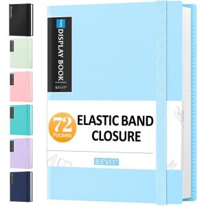 imageSooez 72 Pocket Binder with Plastic Sleeves ampamp Elastic Band Large Capacity 85x11 Presentation Book Display 144 Pages Art Portfolio Document Folder with Clear Sheet Protectors for Office SchoolLight Blue