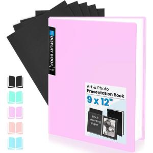 imageSooez Art Portfolio 9x12 24 Pockets with 24 Black Paper Binder with Plastic Sleeves Display 48 Pages Presentation Book for Artwork Folders Binder for Office SchoolPurple