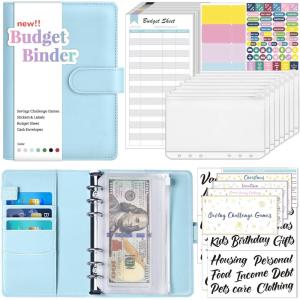 imageSooez Budget Binder with Money Saving Challenge Money Saving Binder with Cash Envelopes Expense Sheets Challenge Tracker ampamp Category Labels Envelope Savings Challenges Book for Home Office SchoolA Blue