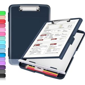 imageSooez Clipboard with Storage High Capacity Nursing Clip Board 85 x 11 with Pen Holder ampamp Low Profile Clip Plastic Clipboards Case Box Teacher Must Haves School Office SuppliesLetter Size A4Dark Blue