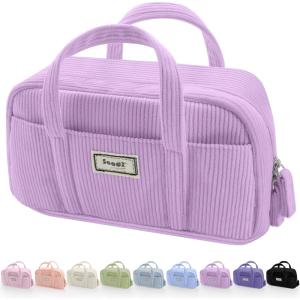 imageSooez Large Pencil Case Pouch Extra Big Pencil Bag with 5 Compartments Pen Case Wide Opening Soft Corduroy Pen Bag Organizer with Zipper Cute Aesthetic School Supplies for Teen Girls PinkLilac