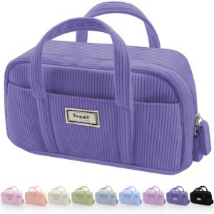 imageSooez Large Pencil Case Pouch Extra Big Pencil Bag with 5 Compartments Pen Case Wide Opening Soft Corduroy Pen Bag Organizer with Zipper Cute Aesthetic School Supplies for Teen Girls PinkPurple